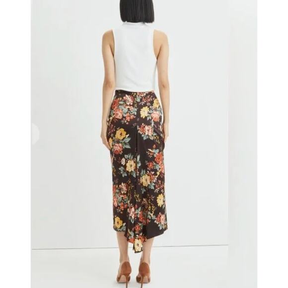 VERONICA BEARD Pixie Floral Ruched Silk Midi Skirt | Womens 0, Oxblood Brown - Picture 4 of 11